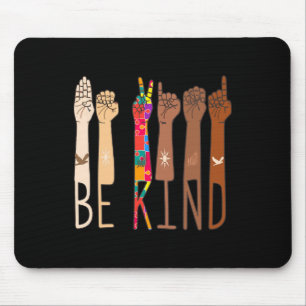 Retro Be Kind Hand Sign Language ASL Puzzle Autism Mouse Pad