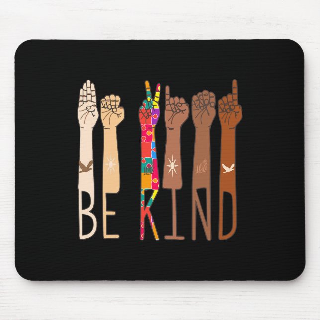 Retro Be Kind Hand Sign Language ASL Puzzle Autism Mouse Pad (Front)