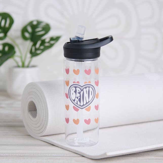 Retro Be Kind Heart Pattern Water Bottle (Yoga)