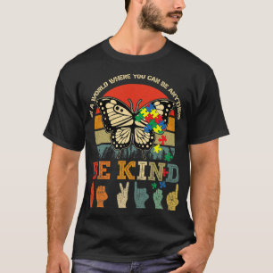 Retro Be Kind Puzzle Butterfly Asl Teacher Autism T-Shirt