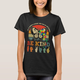 Retro Be Kind Puzzle Butterfly Asl Teacher Autism T-Shirt