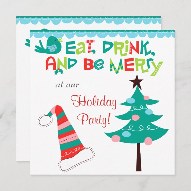 Retro Be Merry Typography Holiday Party Invitation (Front/Back)