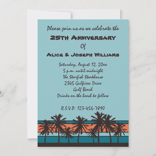 Retro Beach Anniversary Party Invitations (Front)