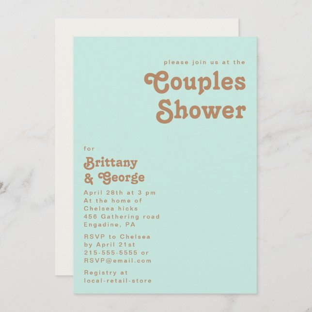 Retro Beach | Aqua Couples Shower Invitation (Front/Back)