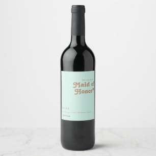 Retro Beach   Aqua Maid Of Honour Proposal Wine Label
