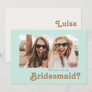 Retro Beach Aqua Photo Bridesmaid Proposal Card