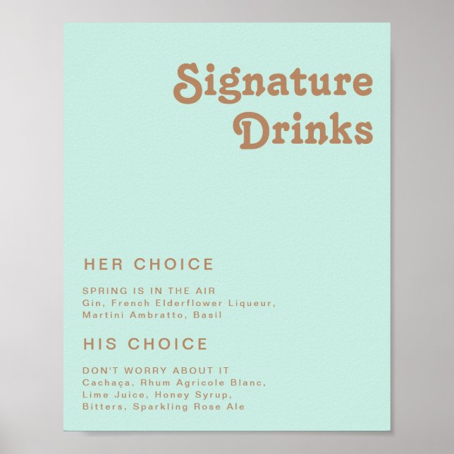 Retro Beach | Aqua Signature Drinks Sign (Front)