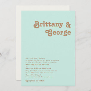 Retro Beach   Aqua Traditional Wedding Invitation