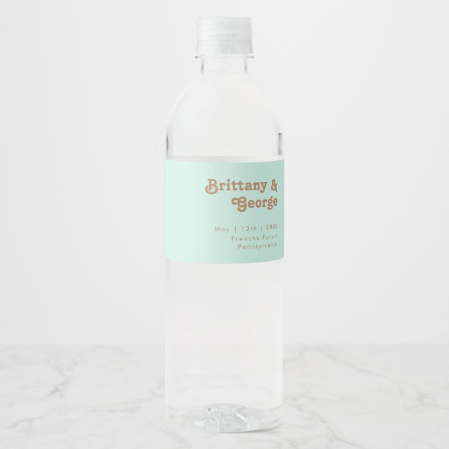 Retro Beach | Aqua Water Bottle Label (Front)