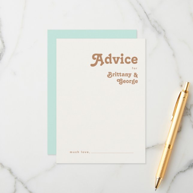 Retro Beach | Aqua Wedding Advice Card (Front/Back In Situ)