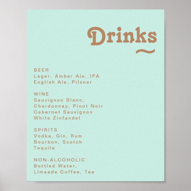 Retro Beach | Aqua Wedding Drinks Menu Sign (Front)