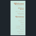 Retro Beach | Aqua Wedding Program Programme<br><div class="desc">This retro beach | aqua wedding program is perfect for your simple vintage, colourful tropical boho summer wedding. Its unique bohemian mid-century font gives this design a classic minimalist groovy hippie vibe. Suppose you're looking for a design that features bright, rustic coastal ocean colours for your creative 70's destination beach...</div>
