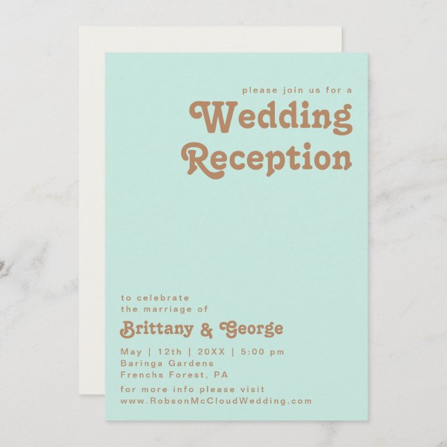 Retro Beach | Aqua Wedding Reception Invitation (Front/Back)