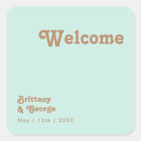 Retro Beach | Aqua Wedding Welcome Square Sticker