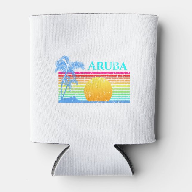 Retro Beach Aruba Sunset Can Cooler (Front)