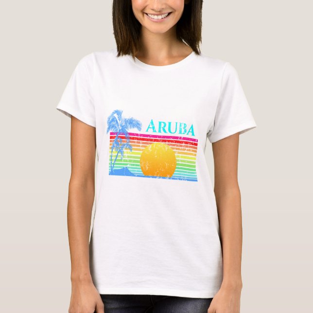 Retro Beach Aruba Sunset T-Shirt (Front)