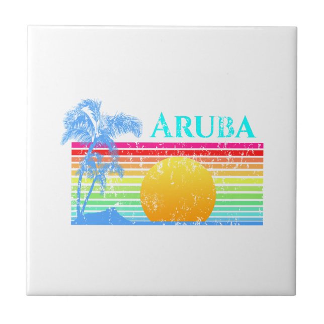 Retro Beach Aruba Sunset Tile (Front)