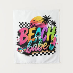 Retro Beach Babe Quote Tropical Vibes Colourful Tapestry