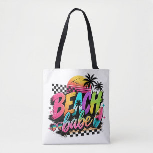 Retro Beach Babe Quote Tropical Vibes Colourful Tote Bag