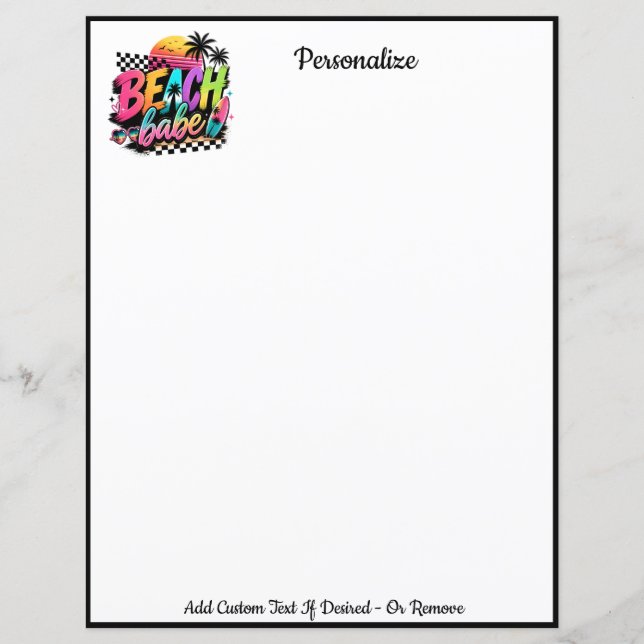 Retro Beach Babe Summer Personalised Writing Paper (Front)