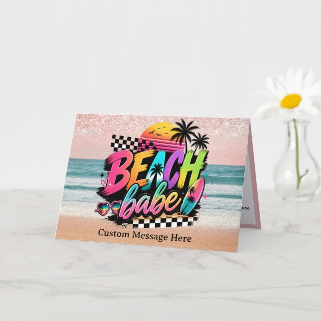 Retro Beach Babe Tropical Summer Sunset Card (Small Plant)