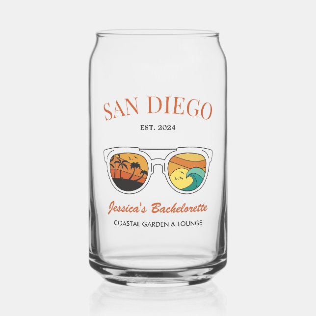 Retro Beach Bachelorette Custom Bridesmaid Gifts Can Glass (Front)