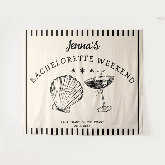 Retro beach bachelorette weekend banner backdrop tapestry (Front (Horizontal))
