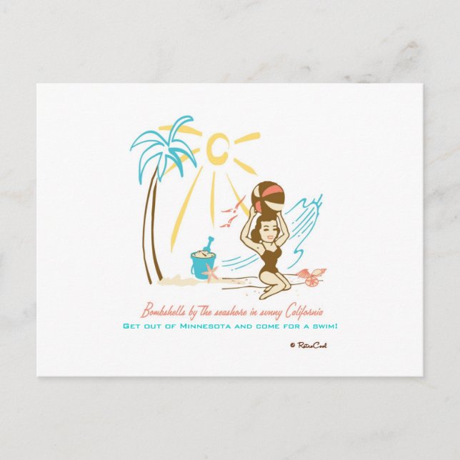 Retro 'Beach Bombshell' Postcard (Front)