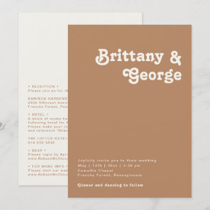 Retro Beach Brown All In One Wedding Invitation