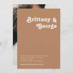 Retro Beach   Brown Casual Photo Monogram Invitation