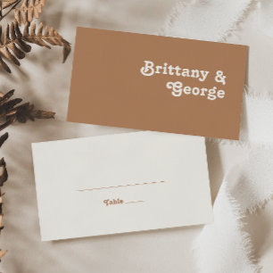 Retro Beach Brown Flat Wedding Place Card