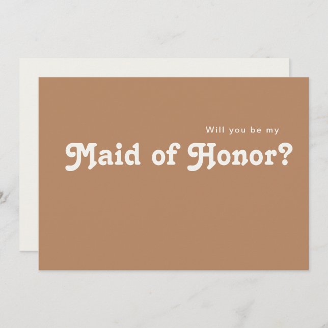 Retro Beach | Brown Maid Of Honour Proposal Card (Front/Back)