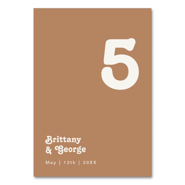 Retro Beach | Brown Table Number (Front)