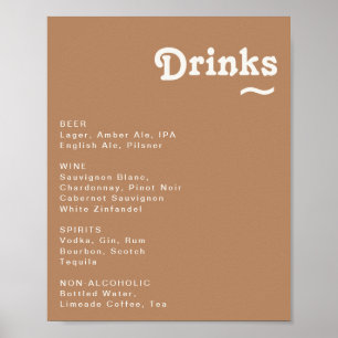 Retro Beach   Brown Wedding Drinks Menu Sign