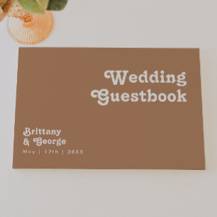 Retro Beach brown Wedding Guestbook