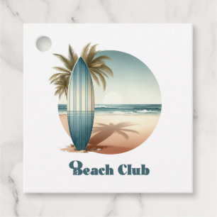 Retro Beach Club Coastal Surf Birthday Favour Tags