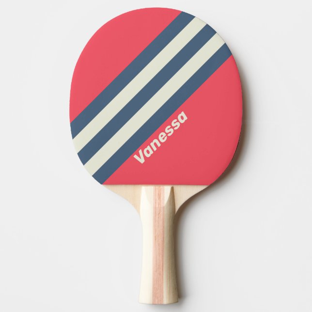 Retro Beach Club Striped with Name Ping Pong Paddle (Front)