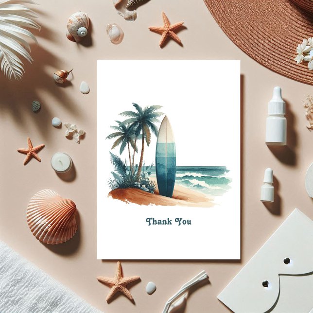 Retro Beach Club Surfboard Coastal Thank You Card (Retro Beach Club Surfboard Coastal Thank You Card)