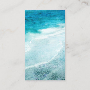 Retro Beach - Coastal Teal Blue Ocean Watercolor Business Card