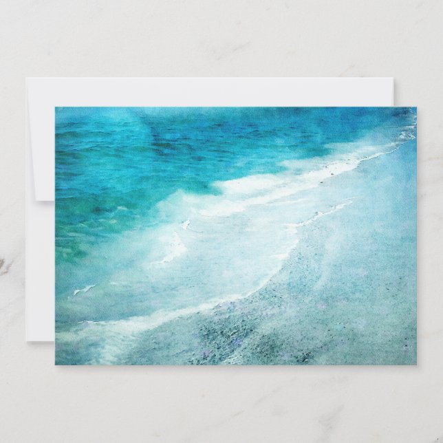 Retro Beach - Coastal Teal Blue Ocean Watercolor Card (Front)