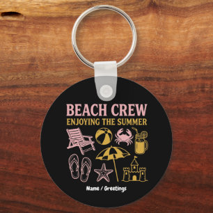 Retro Beach Crew Summer Vacation Graphic Key Ring