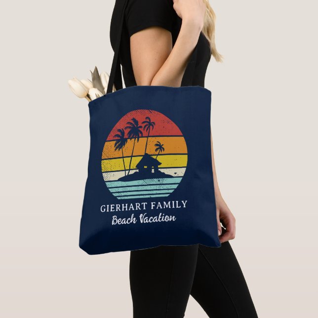 Retro Beach Family Coastal Vacation Script Tote Bag (Close Up)