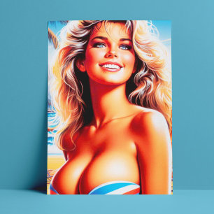Retro Beach Girl Postcard