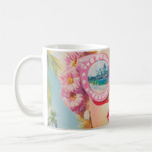 Retro Beach Girl with Floral Sunglasses Coffee Mug