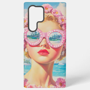 Retro Beach Girl with Floral Sunglasses Samsung Galaxy Case