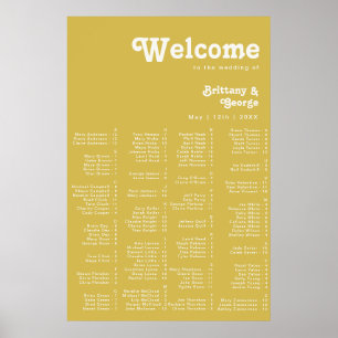 Retro Beach   Gold Alphabetical Seating Poster