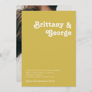 Retro Beach   Gold Casual Photo Monogram Invitation