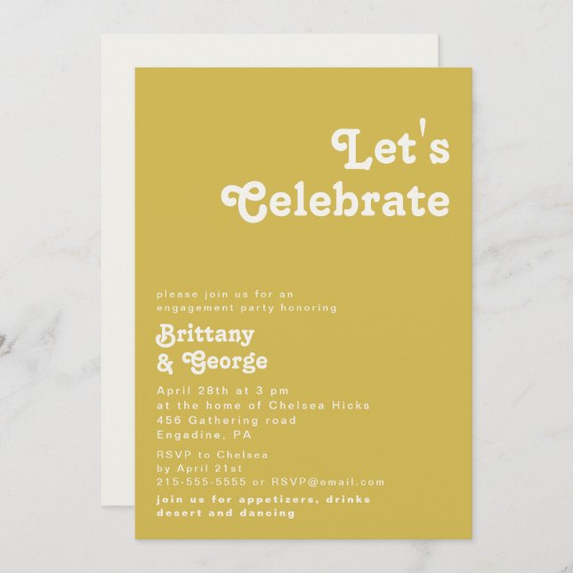 Retro Beach | Gold Let's Celebrate Invitation (Front/Back)