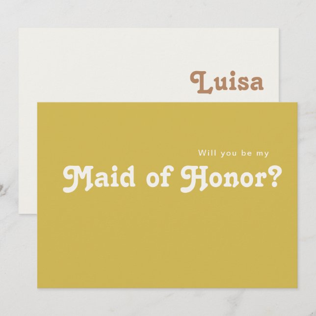 Retro Beach | Gold Maid Of Honour Proposal Card (Front/Back)