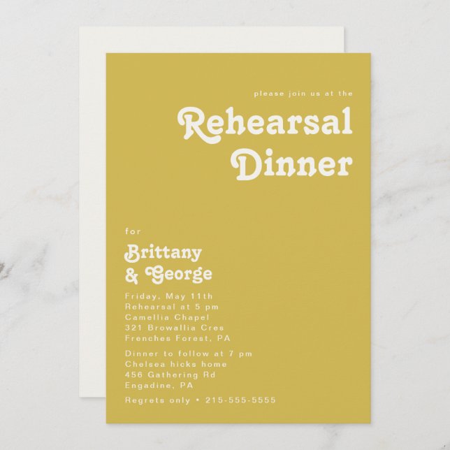Retro Beach | Gold Rehearsal Dinner Invitation (Front/Back)